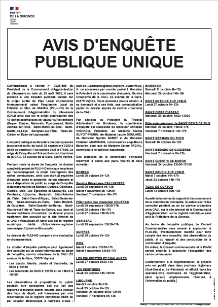 AVIS D'ENQUÊTE PUBLIQUE UNIQUE 